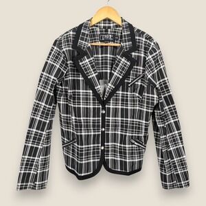 Tripp NYC Daang Goodman Jacket Blazer Women 2XL Black White Plaid Grunge Goth